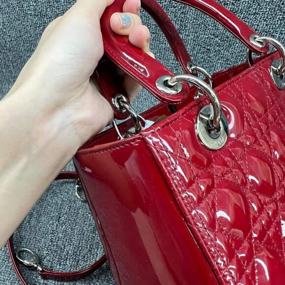 100% Authentic Dior Patent Medium Red Leather Satchel Bag - Picture 3 of 16